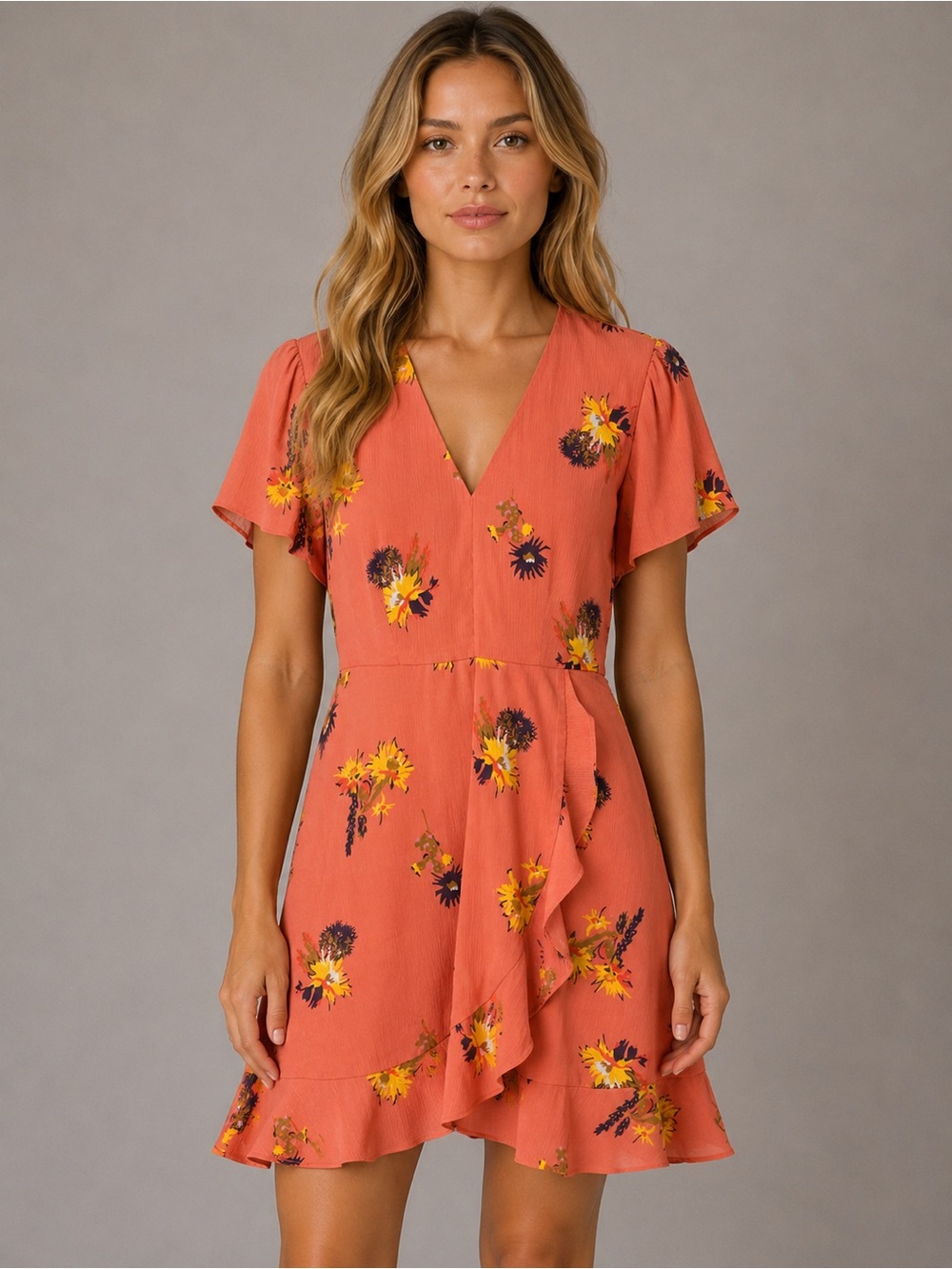 Madewell Floral Dress in Coral and Yellow